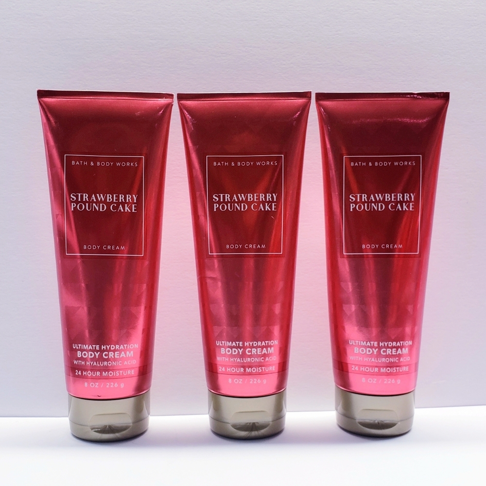 Bath & Body Works STRAWBERRY POUND CAKE Ultimate Hydration Body Cream, 8oz(3pcs)
